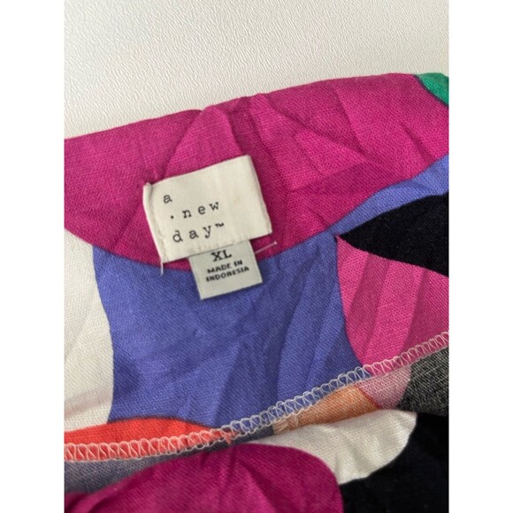 A New Day Women’s Multi Abstract Linen Mini Dress Size XL adjustable straps - Picture 7 of 9